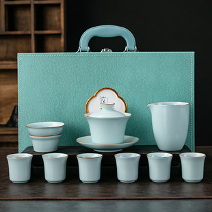 The whole set of Ru kiln tea set ceramic kung fu tea set office home simple teapot enterprise business gift companion gift