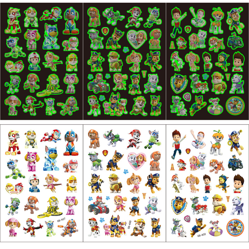 Luminous Puppy Team Disposable Tattoo Sticker Children Tattoo Sticker Birthday Party Tattoo Sticker Water Transfer Sticker