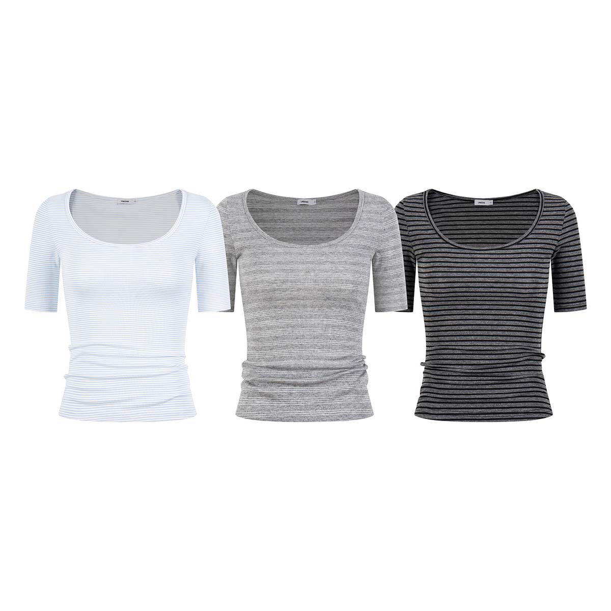 UNBDNS American Basic Short-Sleeve T-Shirt for Women, Summer Hot Style, U-Neck, Striped, Slim Fit, Short Top