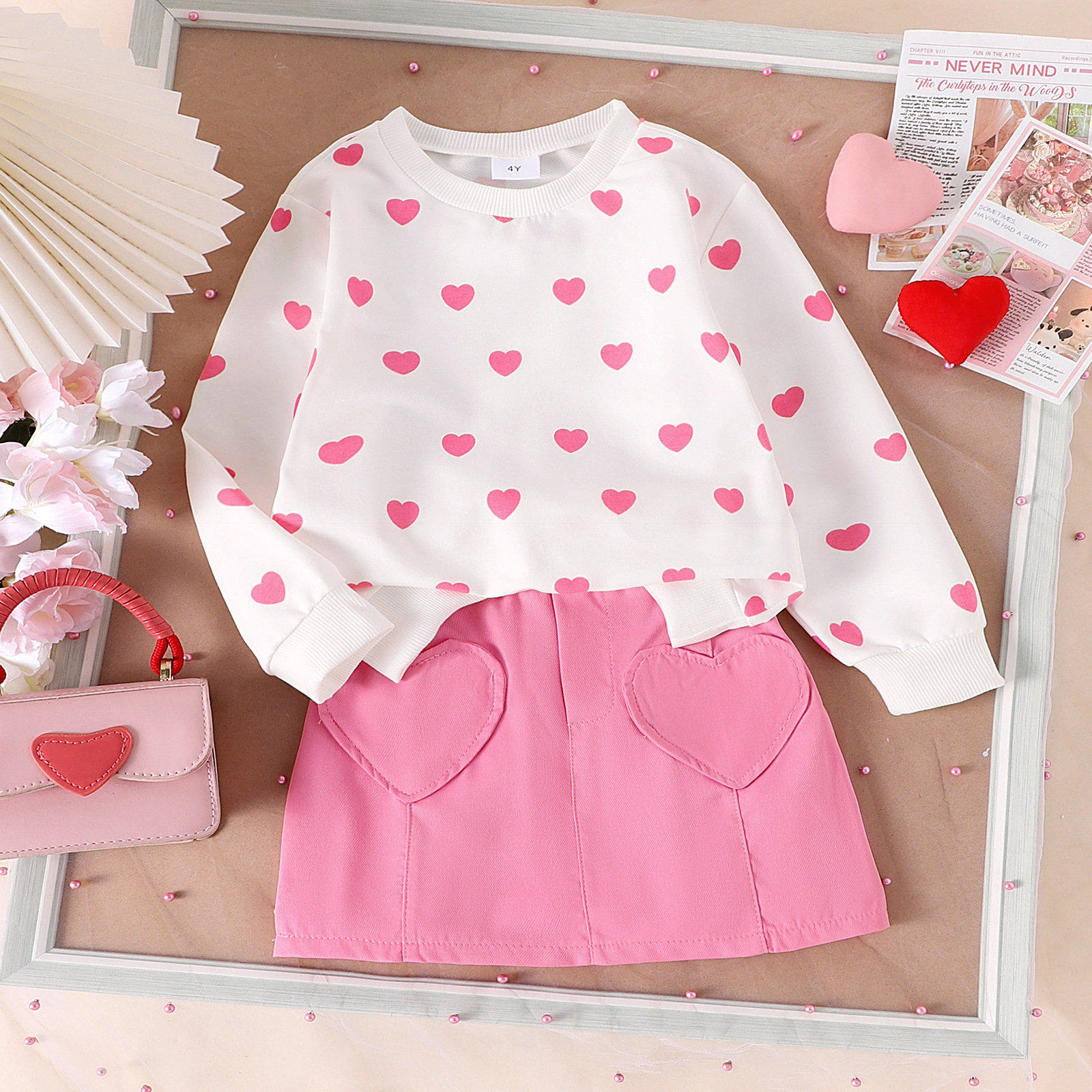 Children's clothing Amazon cross-border new pink love pattern top +…