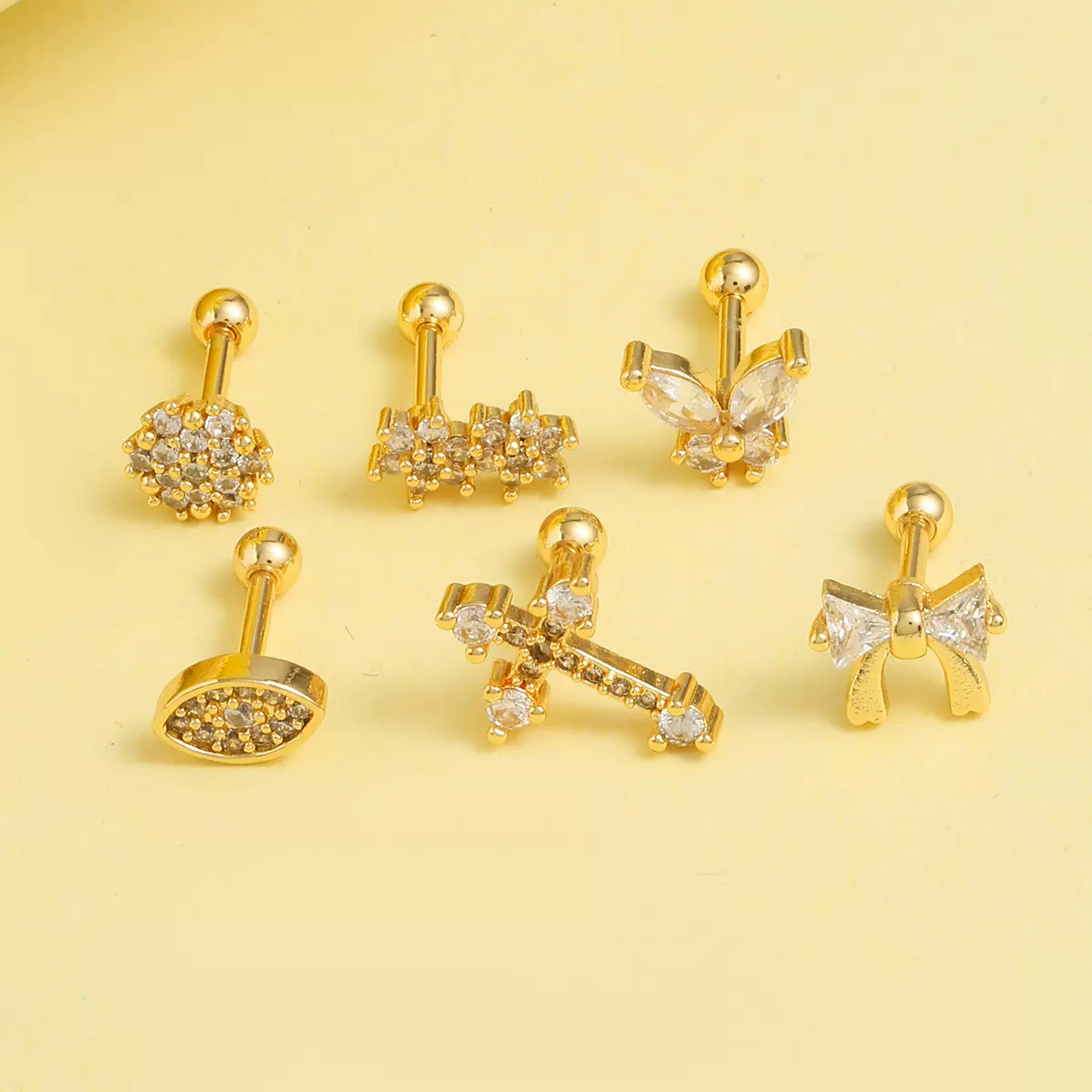 1.2粗针不锈钢蝴蝶结耳钉 软骨穿刺耳廓耳环女螺丝拧球十字架耳饰