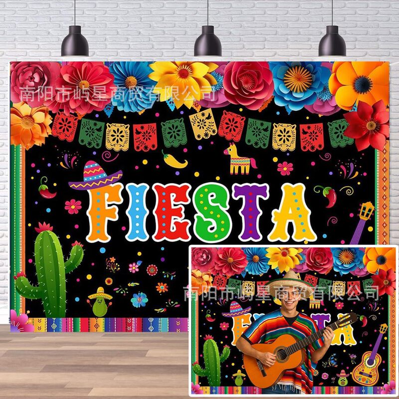 Cross-Border Temu Colorful Carnival Background Mexican Cinco De Mayo Carnival Party Banner Photography Hanging Cloth