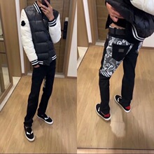 秋冬季高品质学生同款DG牛仔裤男士轻奢拼接裤子男休闲潮流直筒裤