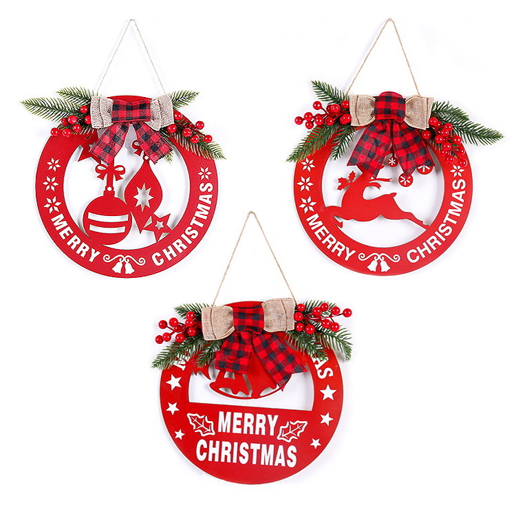 Nueva Navidad hueco decoración de madera colgante redondo artesanías de madera alce campana decoraciones del árbol de Navidad