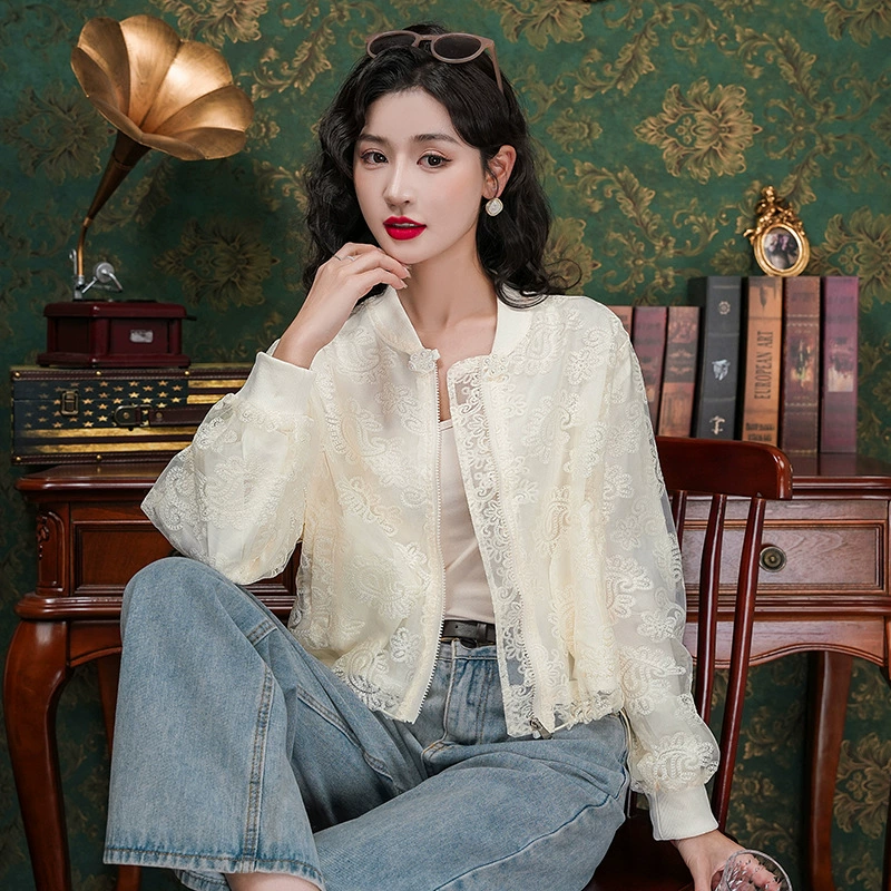 Реальная стрельба Новая китайская белая кружевная рубашка с вышивкой