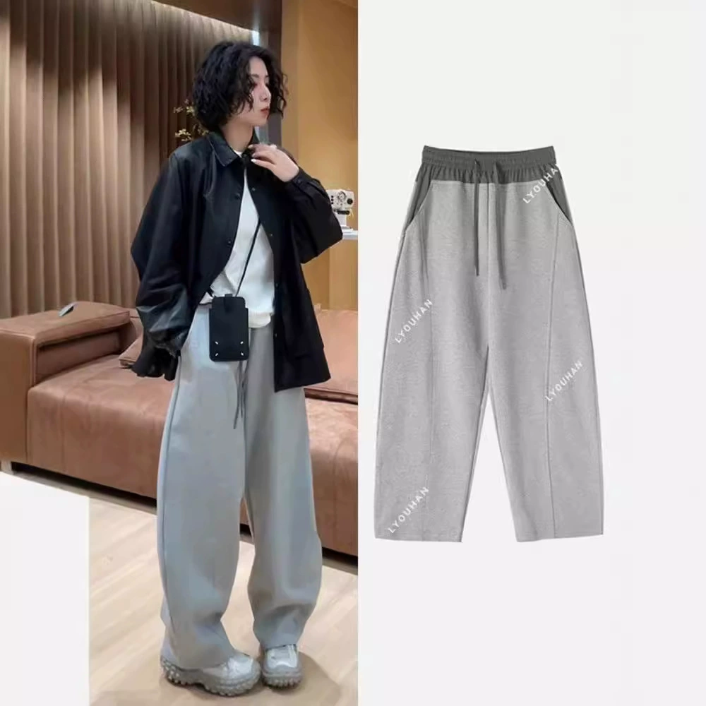 2025 ранняя осень, новые европейские серые контрастные цветные строчки, модные, самые последние повседневные брюки, женские нишевые дизайнерские широкие брюки