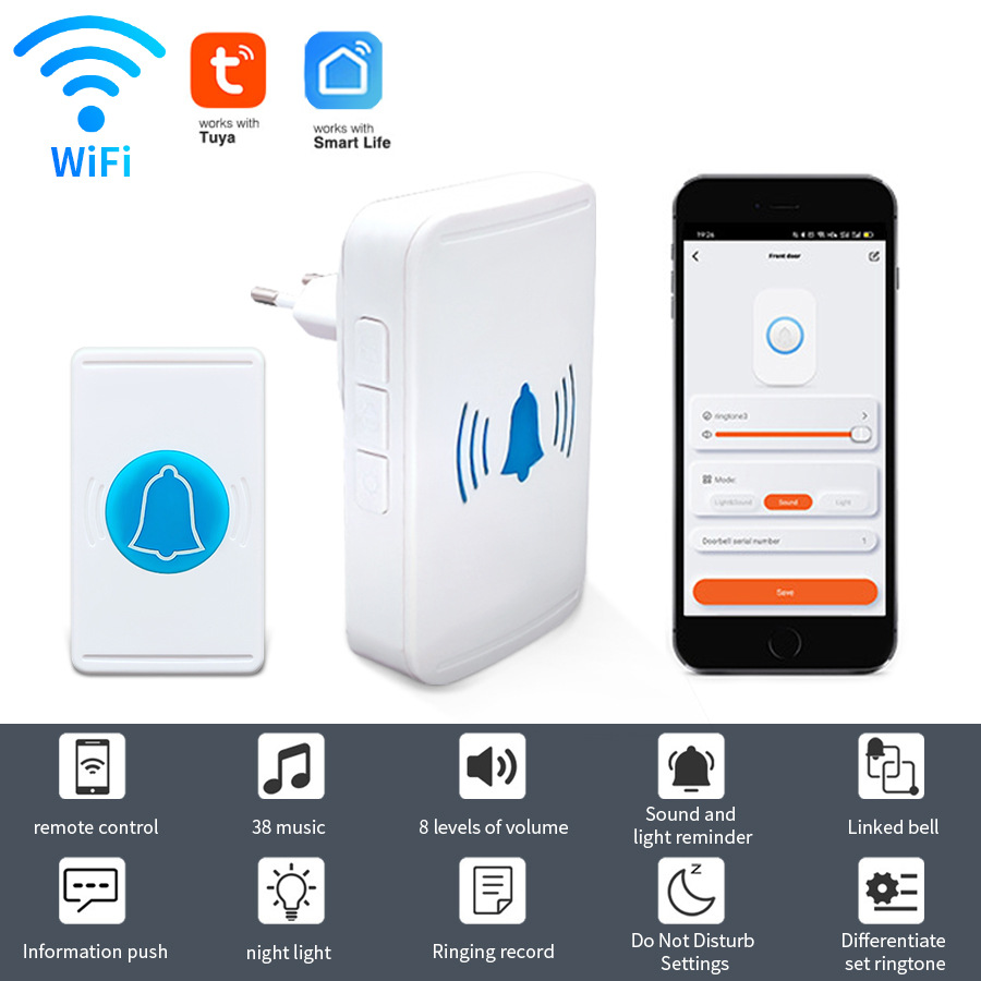 遥控无线门铃便携式自发电门铃无线家用防水远距离电子遥控呼叫器