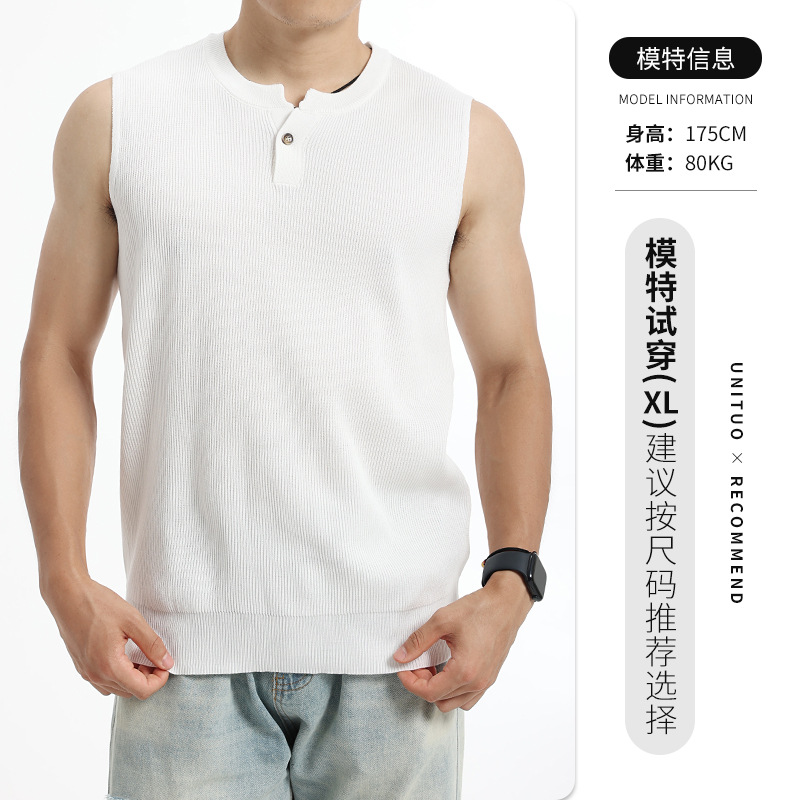 Verano nuevo estilo de hombre Henry chaleco de punto transpirable sin mangas chaleco ligero de negocios casual de alto nivel hombre