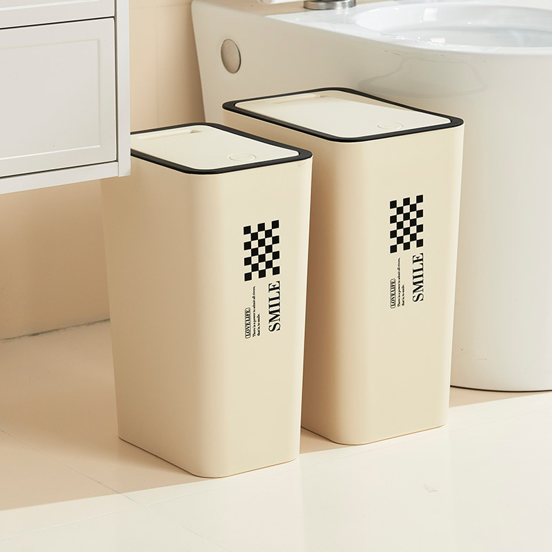 Cream Square Trash Can for Home Kitchen, Bathroom, Living Room, Creative Large-Sized Sandwich Trash Can with Lid, Recyclable