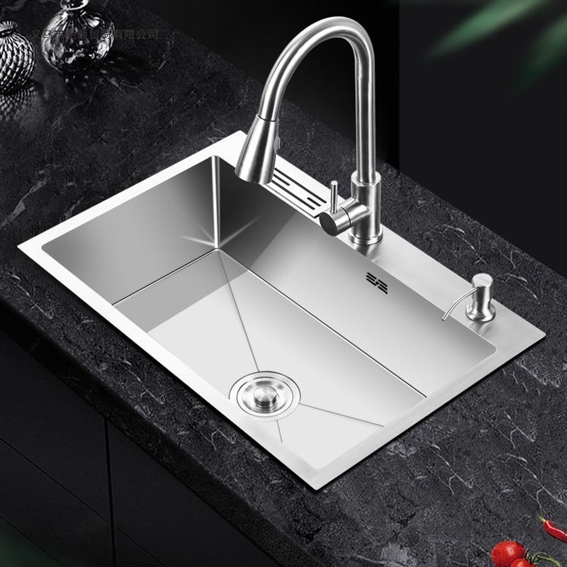 Thickened Brushed Stainless Steel Sink Handmade Kitchen Sink Single Sink Wash Basin Household Dishwashing Sink under Counter Basin