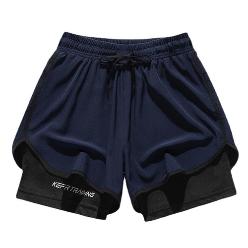 Men's Summer Marathon Athletic Fitness Running Ice Silk Training Three-in-One Shorts with Inner Liner
