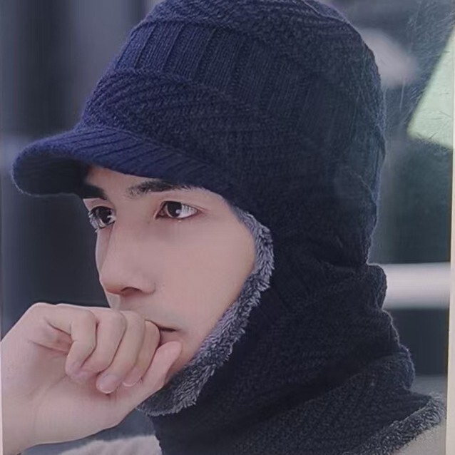 Men's Winter Hat with Ear Protection, Fleece-Lined Knit Hat, Integrated Neck Warmer, Cycling Hat, Autumn and Winter Neck Protection, Thickened and Warm Men's Winter Hat with Ear Protection, Fleece-Lined Knit Hat, Integrated Neck Warmer, Cycling Hat, Autumn and Winter Neck Protection, Thickened and Warm