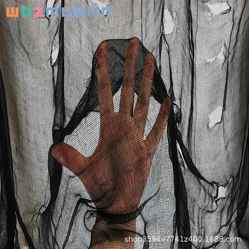 Suministro transfronterizo Halloween negro rasgado gasa fantasma Festival horror ventana pantalla tela de araña gasa fantasma Festival horror mantel