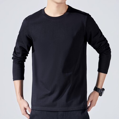 Men's new autumn fashion slim fit round neck crew tee casual versatile long sleeve T-shirt