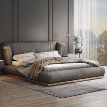 意式極簡真皮床現代簡約主卧1.8m雙人床婚床北歐卧室軟包床輕奢床