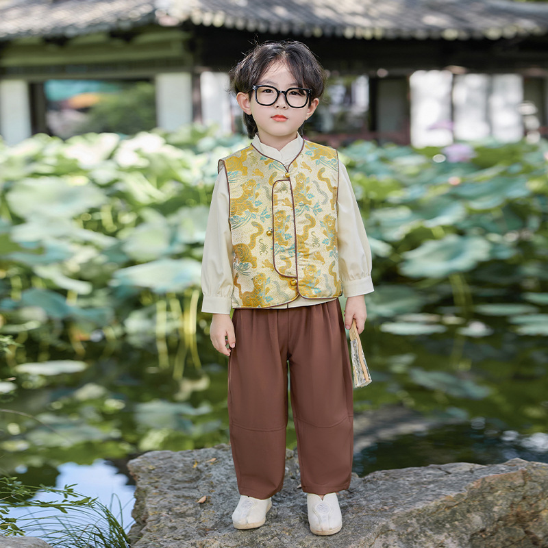 男童秋季新款汉服三件套儿童国风表演服民族风盘扣套装网红幼儿园|undefined