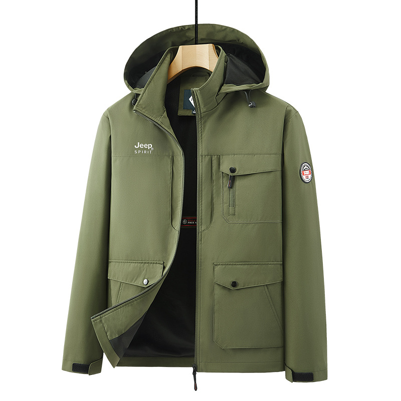 Nueva chaqueta de asalto de bolsillo al aire libre de mediana edad se puede quitar la gorra suelta de tamaño grande chaqueta de primavera y otoño a prueba de viento ropa de hombre