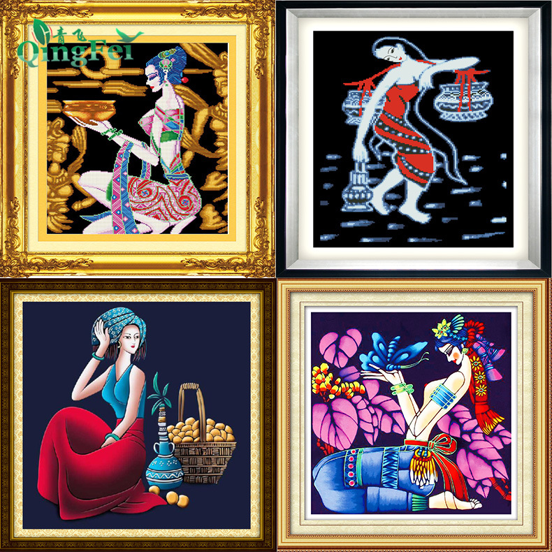 青飞5D立体阿诗玛十字绣民族风特色倩影云南重彩人物艳妆有钻石画