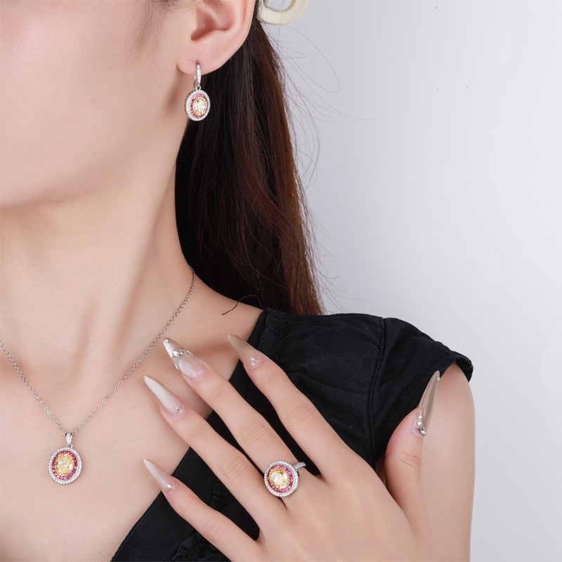 2024 nueva joyería Zhuang Shengsheng, diamante de alto carbono, flor de hielo, diamante amarillo cortado, temperamento, traje retro 8*10-6-* 8