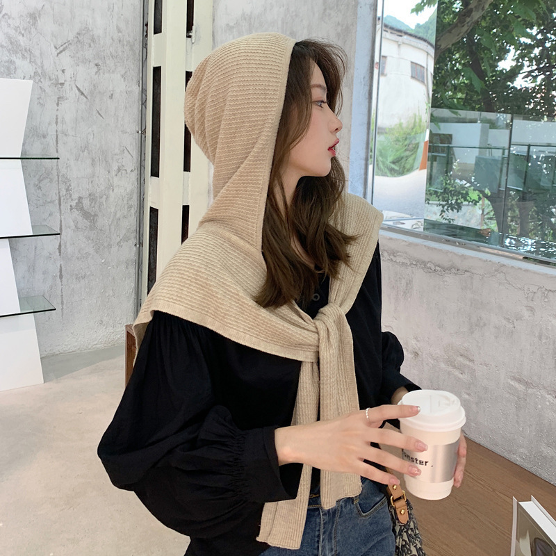 Autumn and Winter Women's Wool Knit Hooded Hat and Scarf Combo, Dual-Use for Air Conditioning, Korean Style Versatile Knit Shawl Autumn and Winter Women's Wool Knit Hooded Hat and Scarf Combo, Dual-Use for Air Conditioning, Korean Style Versatile Knit Shawl