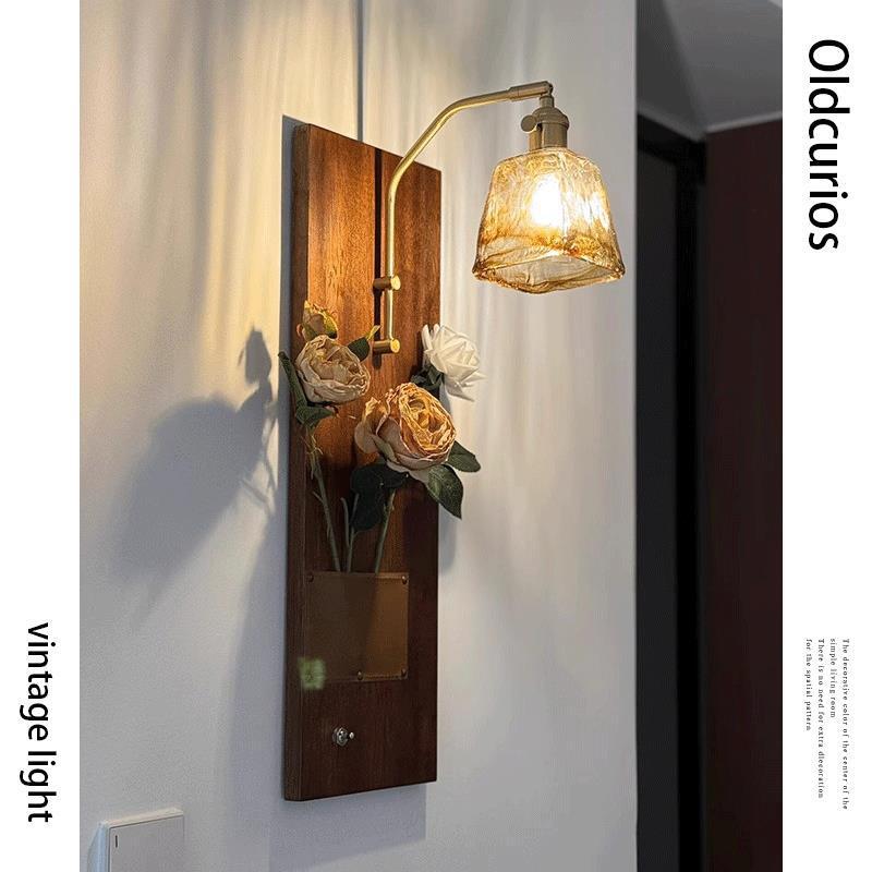 Vintage wall lamp for living room background wall decoration, French retro bedroom bedside lamp, vintage solid wood wall lamp