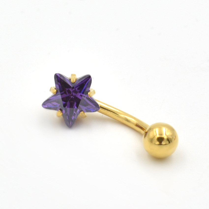 Piercing per ombelico in acciaio inossidabile di grado AAA, con stella a cinque punte, nuovo anello per ombelico in zircone a forma di stella placcato in oro_voghion.com