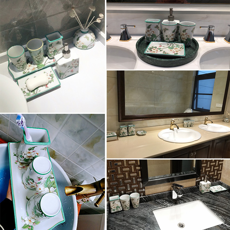 北欧浴室洗面用品風呂5点セットトイレ歯磨きコップ歯具セラミックトレイセット|undefined