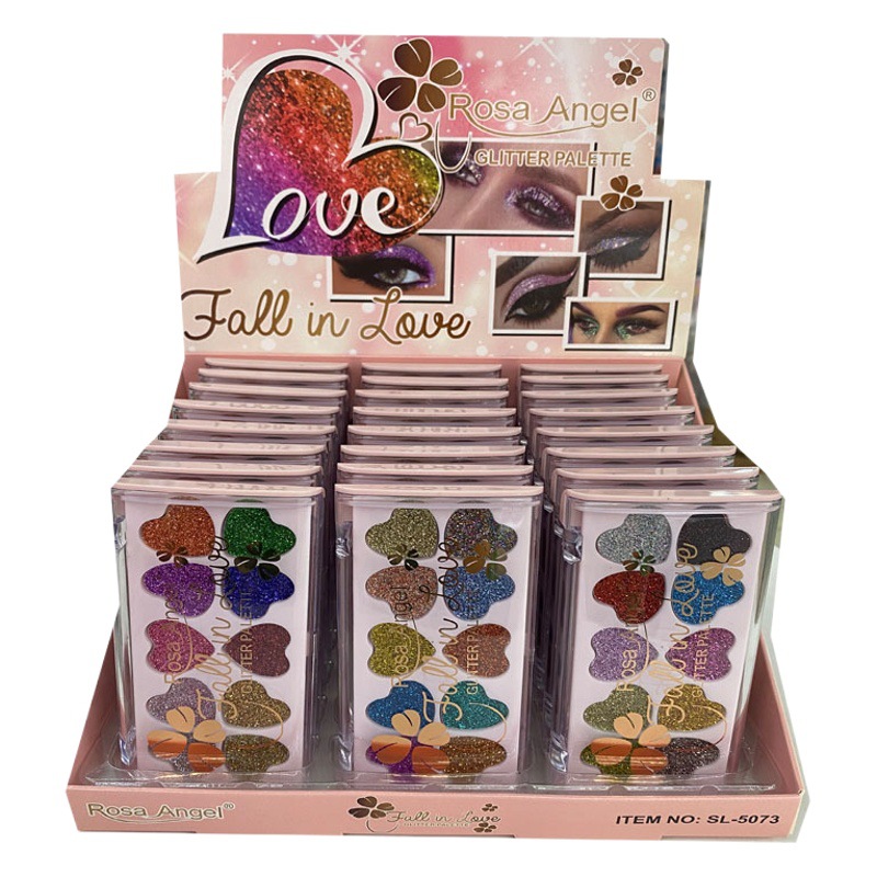 Nuevo Comercio exterior transfronterizo 10 color redondo en forma de corazón brillo fino pieza brillante Placa de sombra de ojos maquillaje sombra de ojos al por mayor