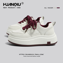 环球安可拉红厚底小白鞋女2024冬季新款软底增高轻便系带休闲板鞋