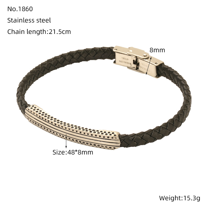 Cuerdas de cuero retro de moda texturas de alta calidad pulseras de estilo masculino y masculino pulseras personales cruz pulseras de acero de titanio al por mayor