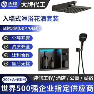 定制枪灰色预埋壁龛花洒 数显温控嵌入式收纳 酒店工程淋浴套装