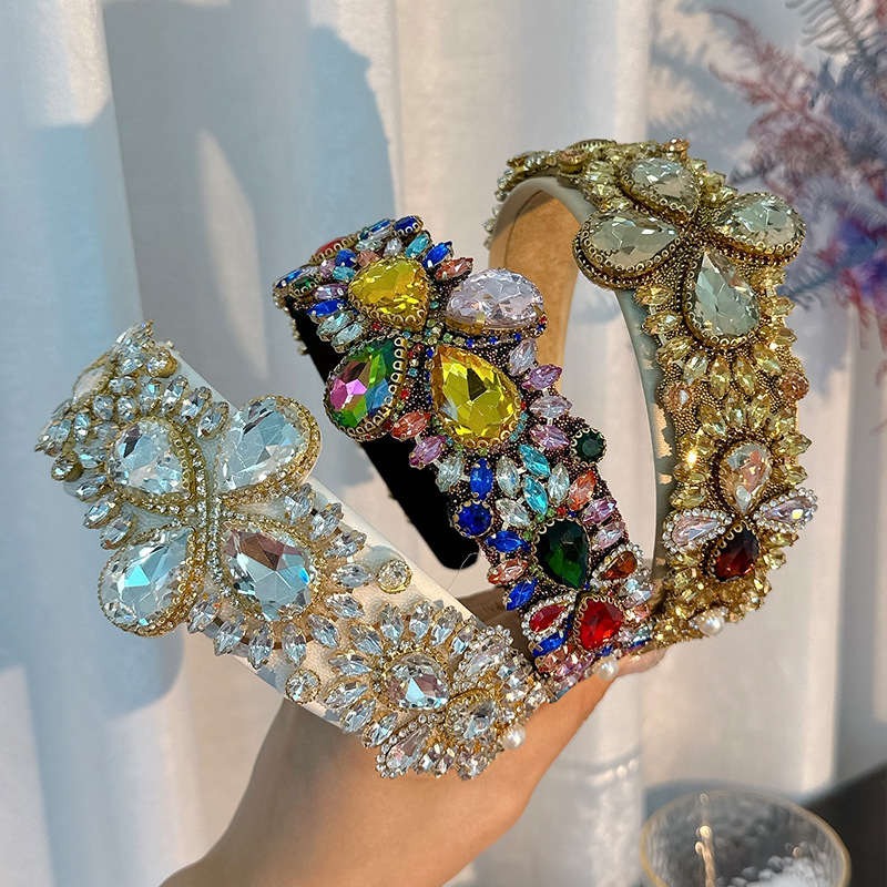 1 Piece Quantity Street Occasion Flower Pattern Baroque Style Women'S Flower Handmade Diamond Hair Band
