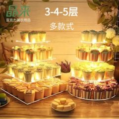 クロスボーダーアクリルケーキスタンド 4 層透明ラウンドライト付き結婚式誕生日正方形デザートテーブルディスプレイスタンド