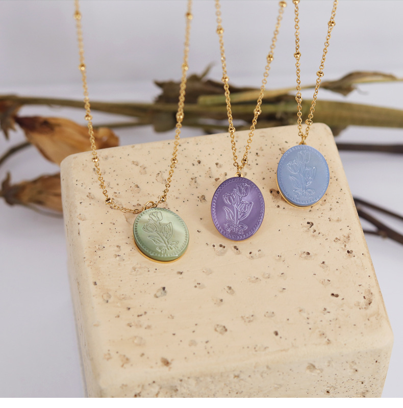 9g Weight Shell Inlay Material Necklace Classification 1 Piece Quantity Wedding Occasion Titanium Steel Material Geometric Pattern Women'S Gender Retro Style Retro Geometric Titanium Steel Shell Necklace 1 Piece 1