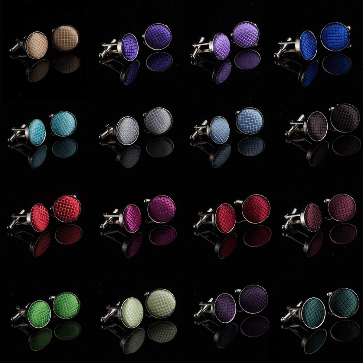 Men's Cufflinks, Metal Solid Color Fabric-Covered Cufflinks, Round Cufflinks, French Cufflinks, Customers Can Provide Their Own Materials for Customization, Environmentally Friendly