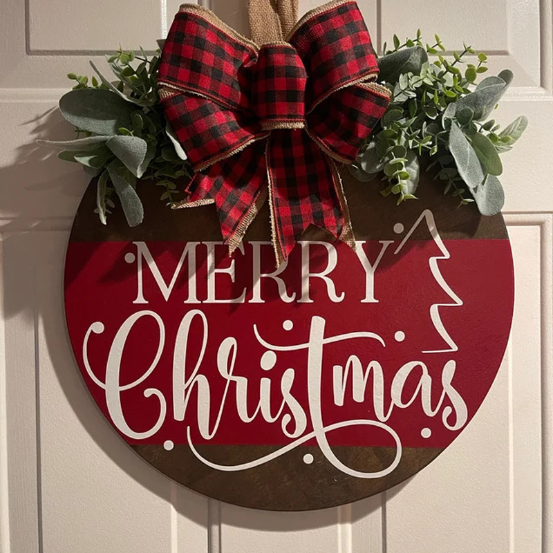 Etiqueta de madera de Navidad transfronteriza colgante jardín patio puerta Fondo decoración de la pared ventana colgante de pared nuevo guirnalda de vacaciones