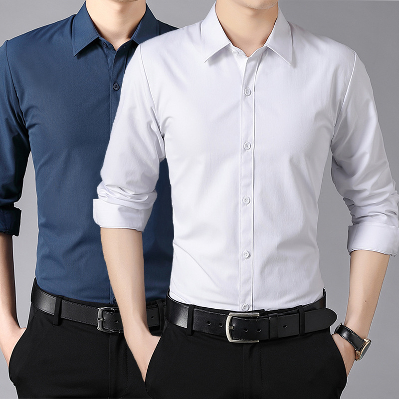 Winter Warm long-sleeved shirt men's fleece-lined thickened business formal wear slim fit youth versatile casual white shirt