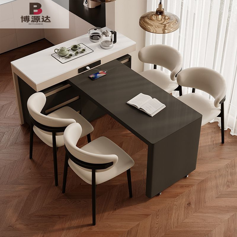 Household Rotatable Island Dining Table Slate Integrated Multi-Functional Small Apartment Retractable Island Tea Slate Long Table