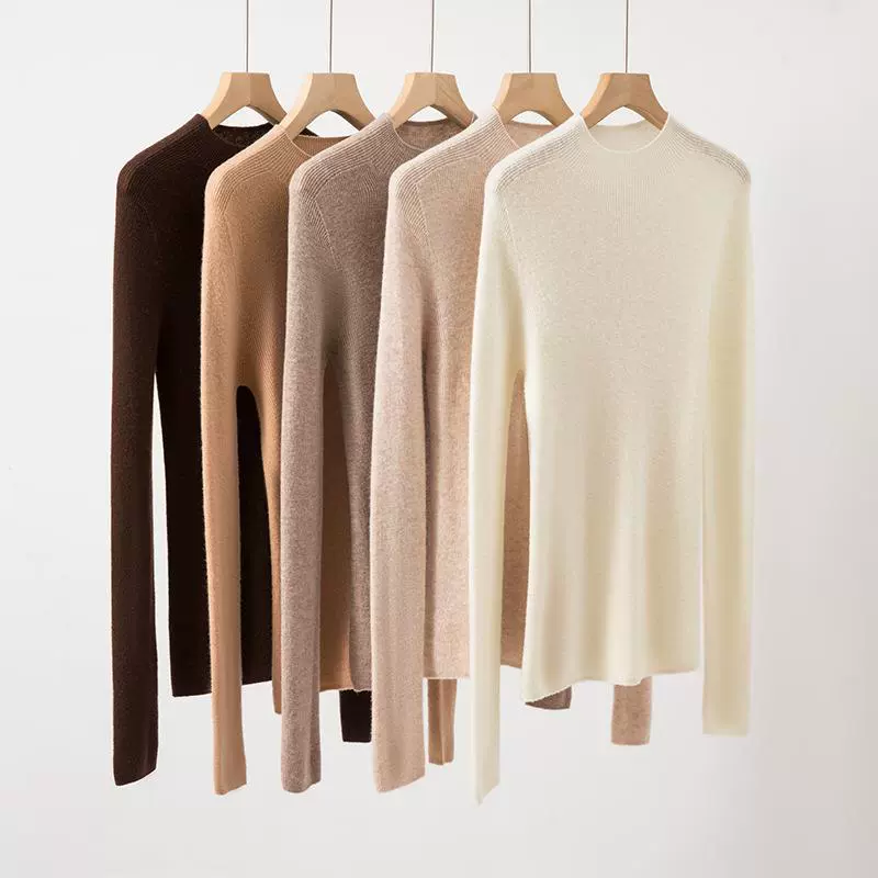 【衡嘉HJ】无缝羊毛衫半高领打底针织衫女毛衣修身内搭短款