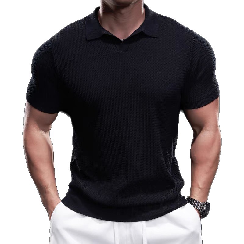 Camiseta de polo de manga corta para hombres de verano delgada de punto con solapa camiseta de texturas casuales de alto nivel camiseta de polo transpirable