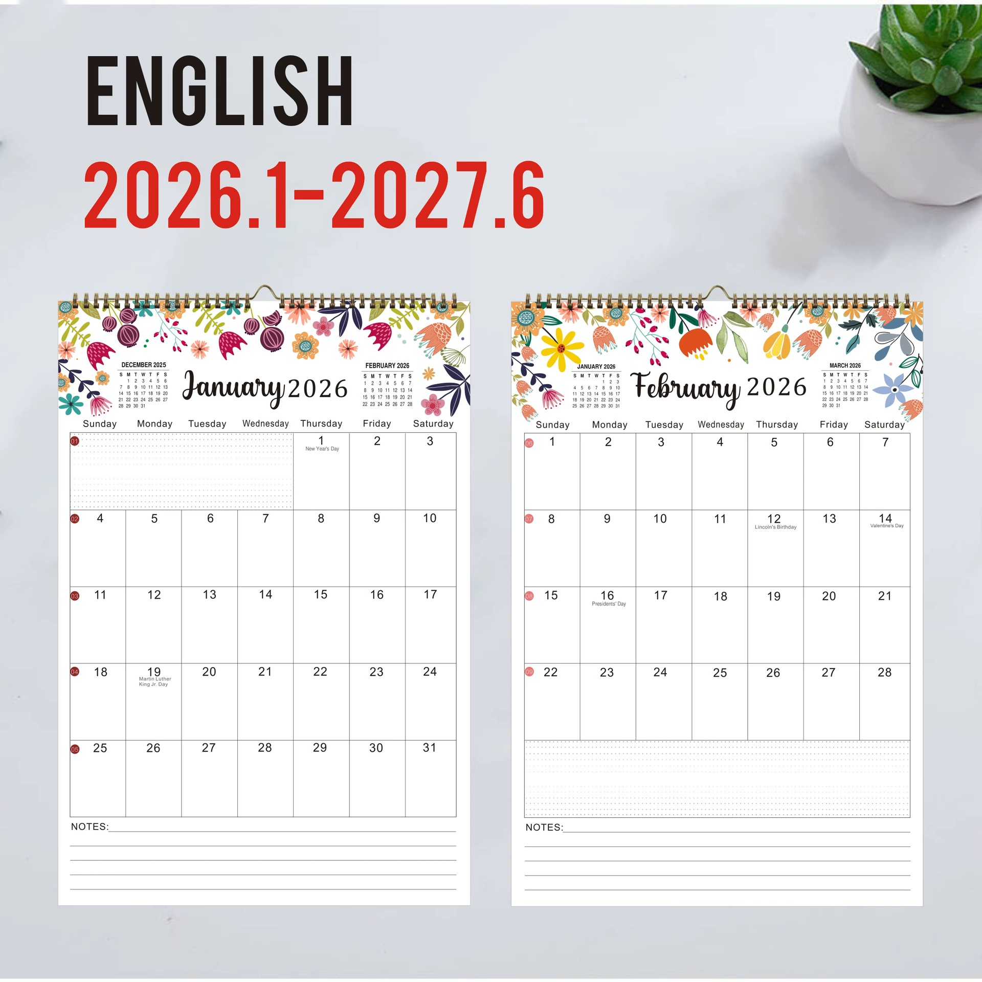 Design wall calendar, 26-27 years, English, Amazon