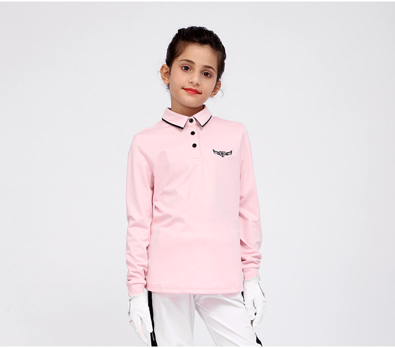 Áo thun golf dài tay bé gái PGM cổ bẻ phối sọc — YF219 màu hồng, YF548-màu trắng, YF219 màu trắng, YF548-màu xanh nước biển chi tiết 24