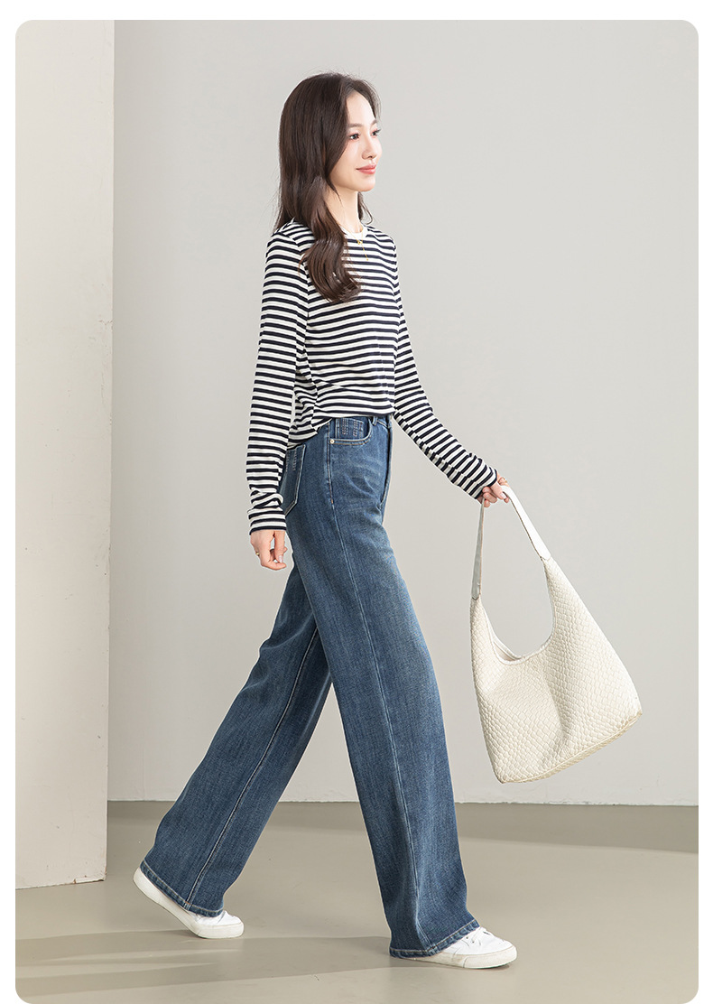 Quần jean nữ ống rộng cạp cao chất liệu tencel co giãn 4 chiều — xanh lam chi tiết 20