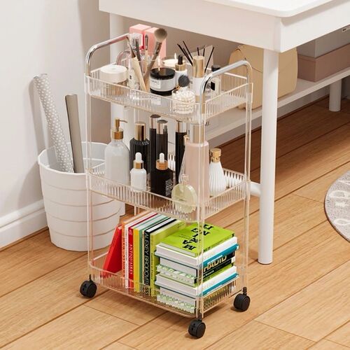 Transparent acrylic small trolley storage rack bathroom movable multi-layer storage rack bedside snack rack floor bookshelf