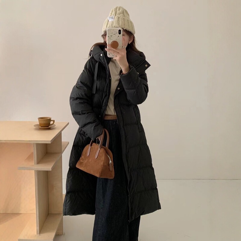 2025 Winter New Korean Style Light Mature Belt Down Jacket Women's Mid-length Knee-length White Duck Down Thickened Slim-fit Jacket 2025 Winter New Korean Style Light Mature Belt Down Jacket Women's Mid-length Knee-length White Duck Down Thickened Slim-fit Jacket