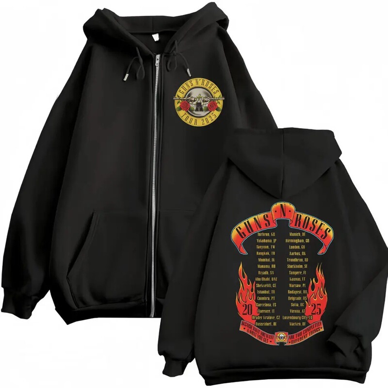 Guns and Roses Tour 2025 Zipper Hoodie Harajuku Rock Zipper Hooded Sweatshirt Unisex Casual Fashion Guns and Roses Tour 2025 Zipper Hoodie Harajuku Rock Zipper Hooded Sweatshirt Unisex Casual Fashion