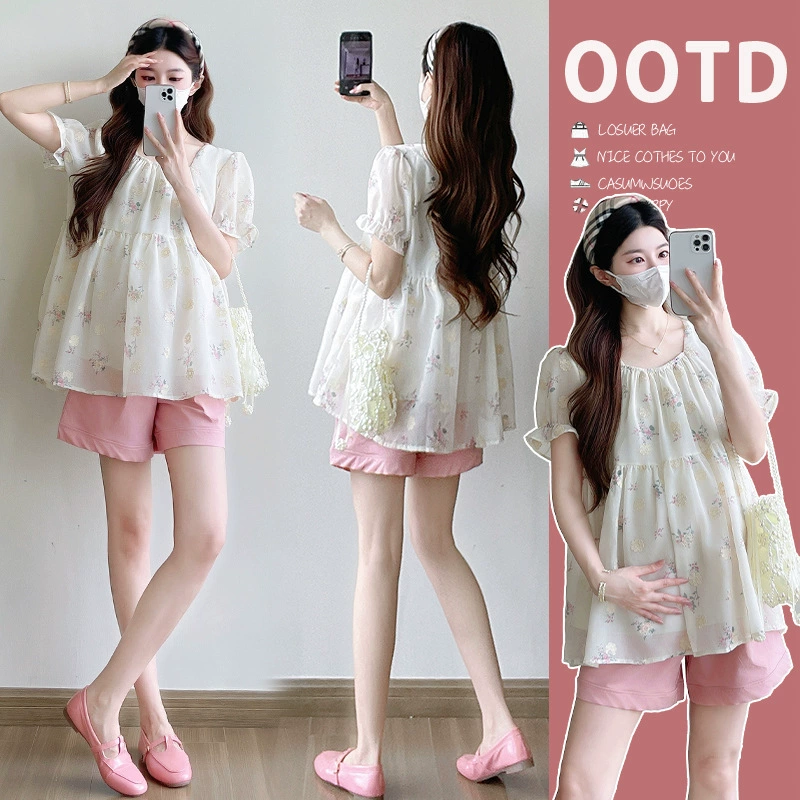 Топы для беременных 2025, летние топы нового стиля для кукол, свежие, свободные, тонкие, модные и универсальные, уменьшающие возраст топы для беременных женщин.