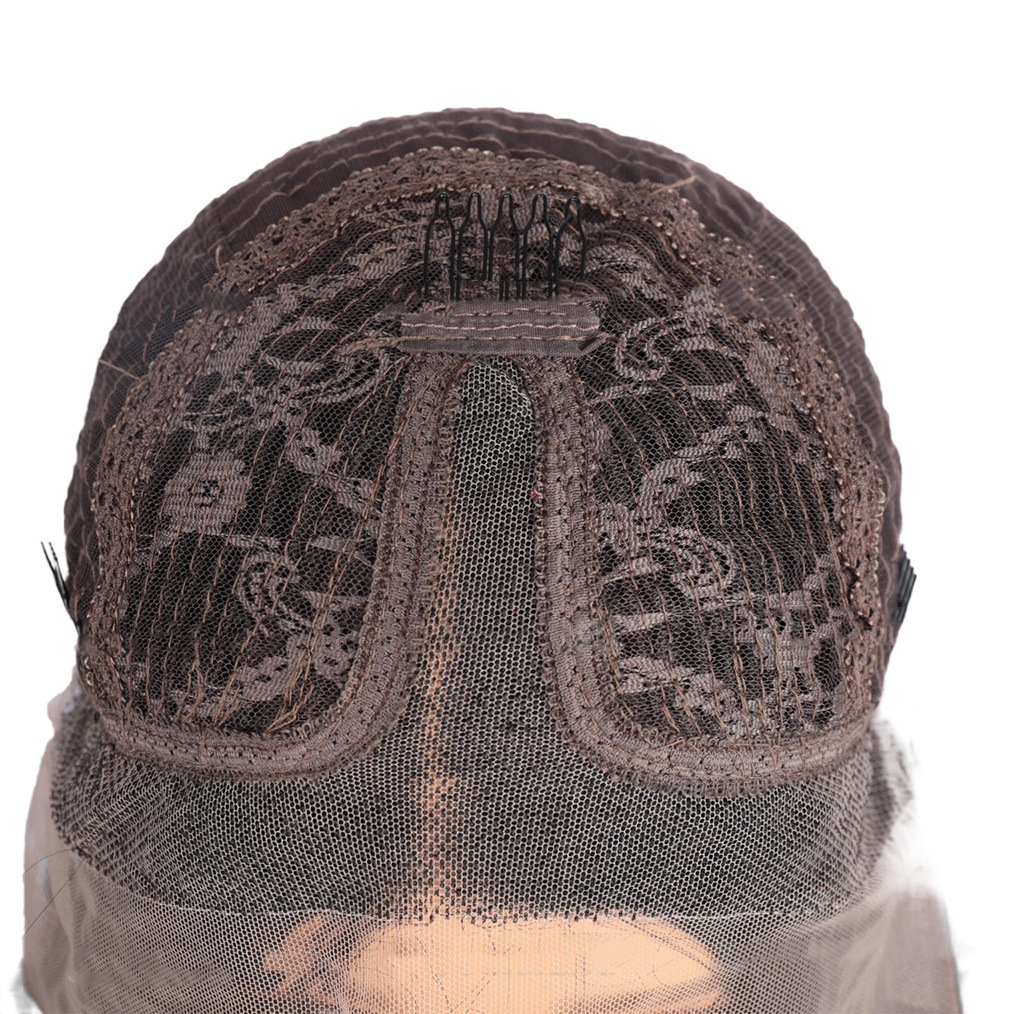 Peluca rizada Africana pequeña encaje frontal Peluca europea y americana Pelo rizado largo de las mujeres Cabeza de explosión de punto medio Cabeza de fibra química Cubierta de cabeza Cabello superior