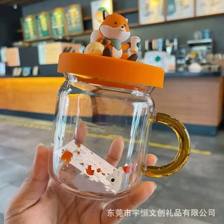 源头工厂创意立体滴胶森林萌狐公仔玻璃陶瓷杯食品级硅胶杯盖定制