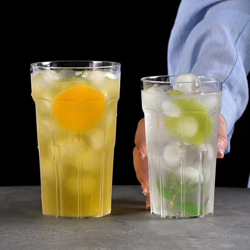 亚克力商用茶水杯耐高温摔不坏果汁冷饮啤酒叠叠杯仿玻璃塑料杯子